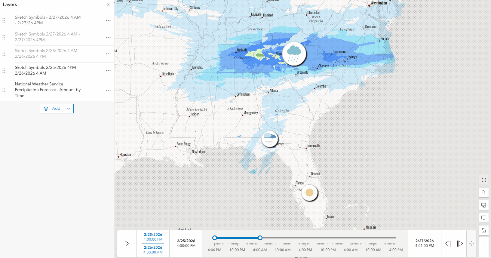 An animated gif illustrating how to combine different time layers in Map Viewer.