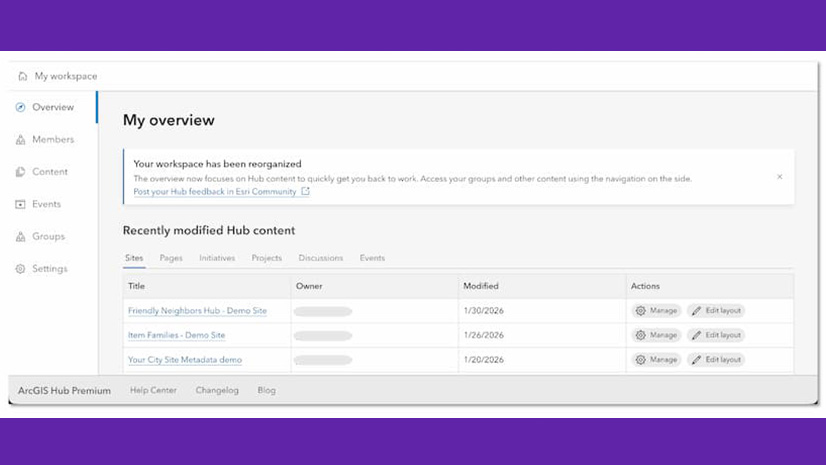 ArcGIS Blog - Deprecation of ArcGIS Hub classic edit mode: Transition to Hub workspaces