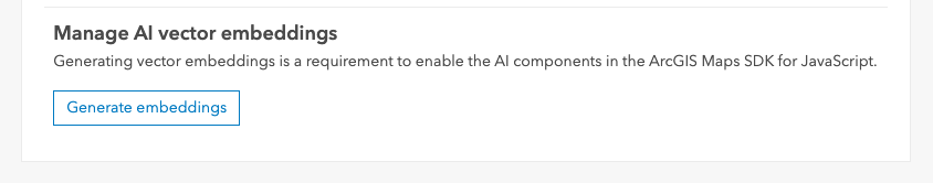 The UI for generating embeddings in the settings tab of a web map item.