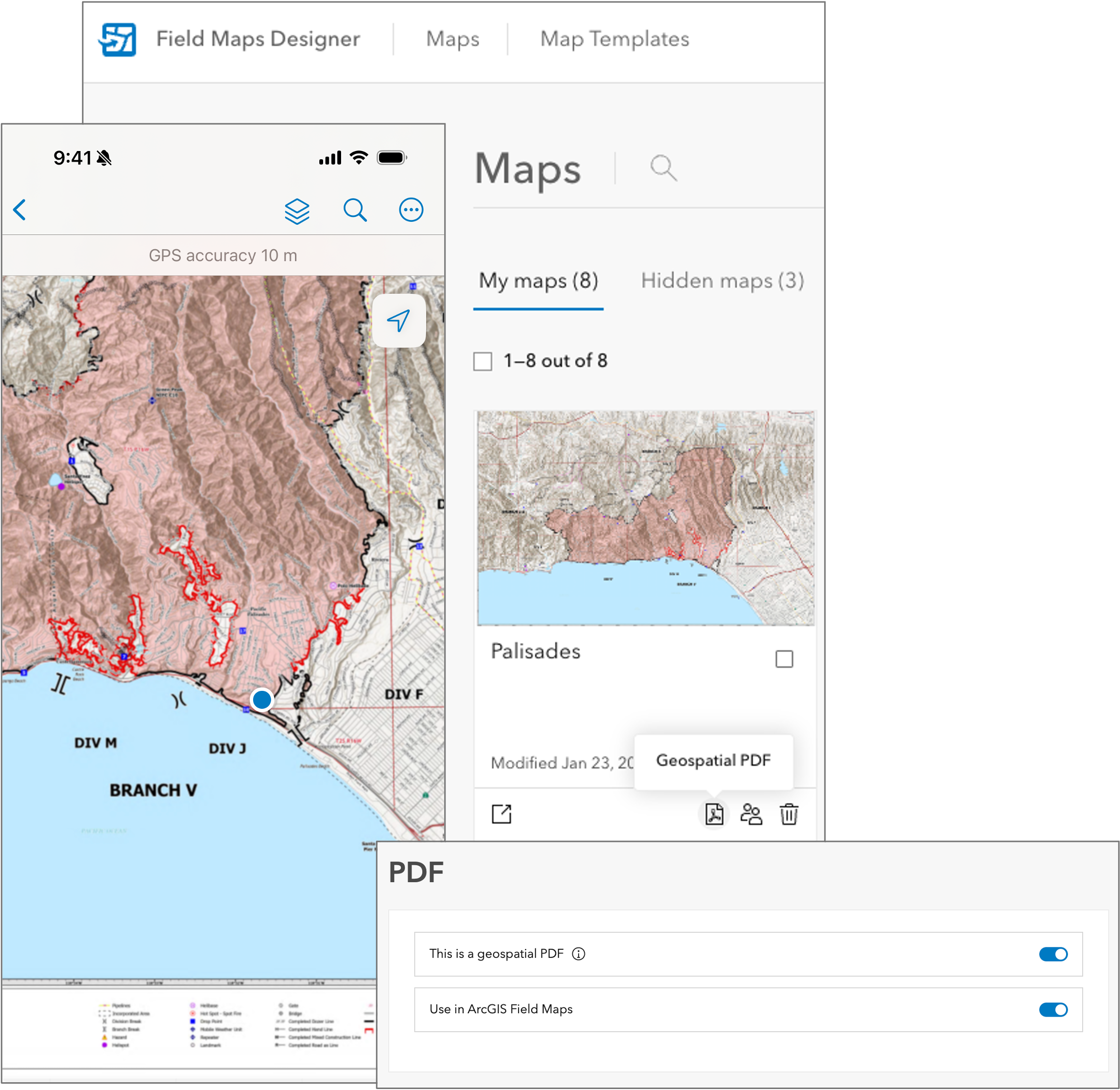 Geospatial PDF documents can be used as offline maps and basemaps.
