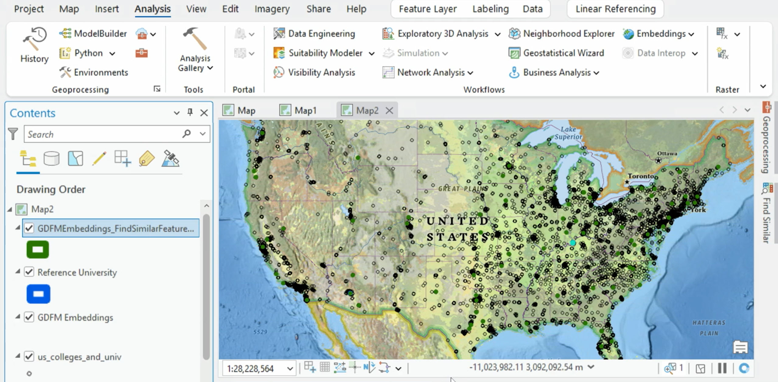 The Find Similar tool identifies other places across the US with comparable embedded signatures