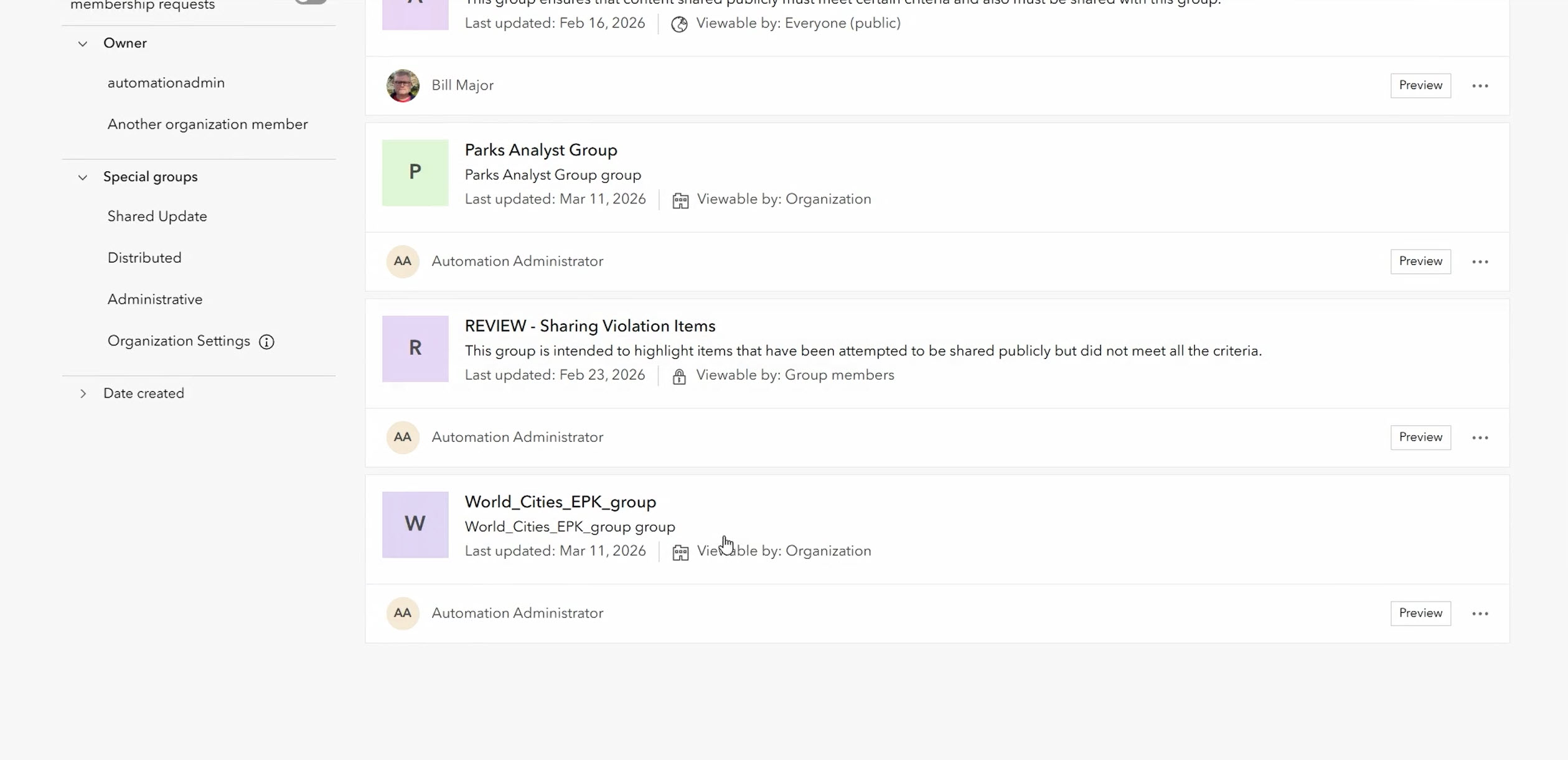A new group with members has been created, and the group content has been exported