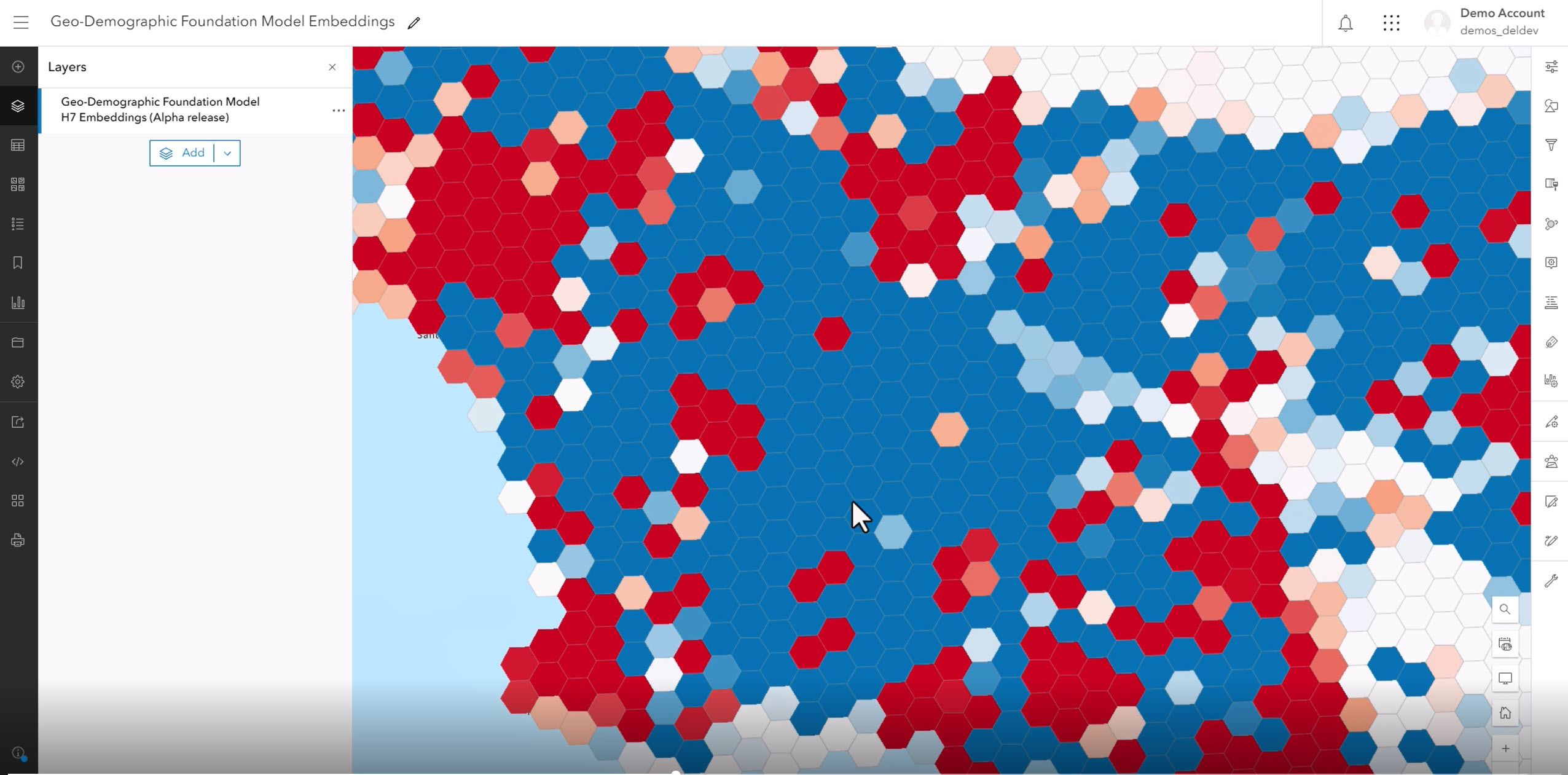 Each hexagon covers roughly 2 square kilometers and has its own learned spatial representation.