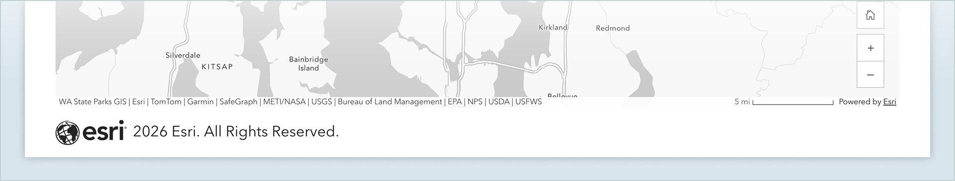 Footer in an ArcGIS StoryMaps briefing slide showing a sample of legal information, such as copyright, as an example