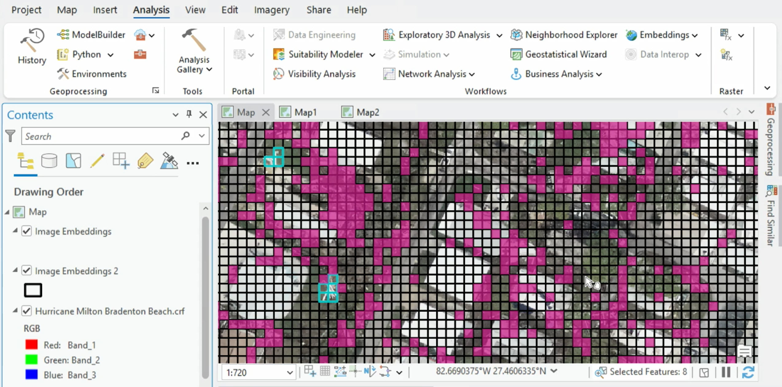 The imagery extent is divided into small grid cells, each with a pre-computed vision embedding that encodes visual patterns into embeddings