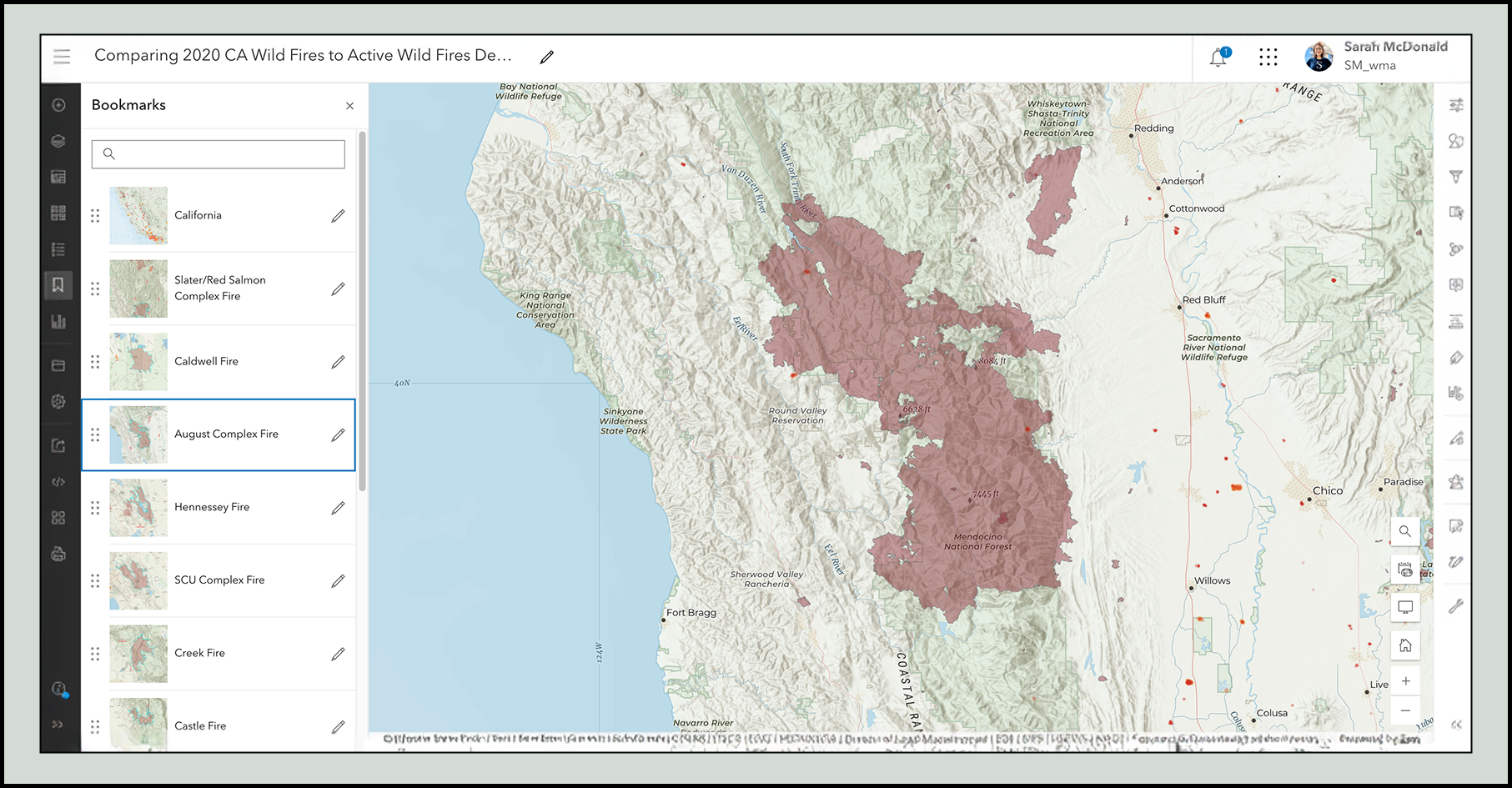 Screenshot of bookmarks in Map Viewer