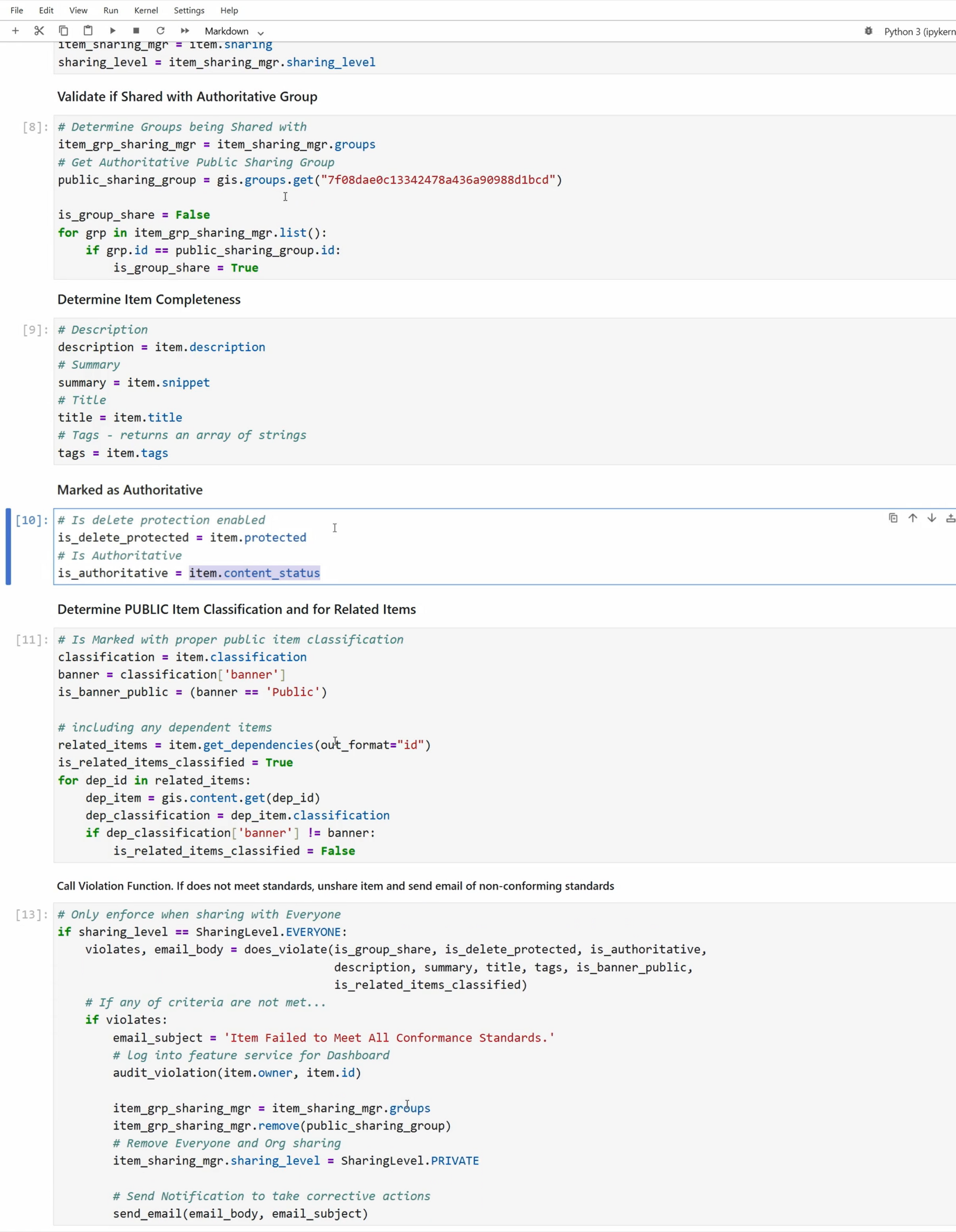 Bill's notebook automatically validates every shared or updated item.