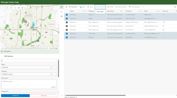 Manager app editing multiple features