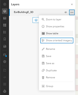 Screenshot of the layer menu in Map Viewer with the new option to show oriented imagery