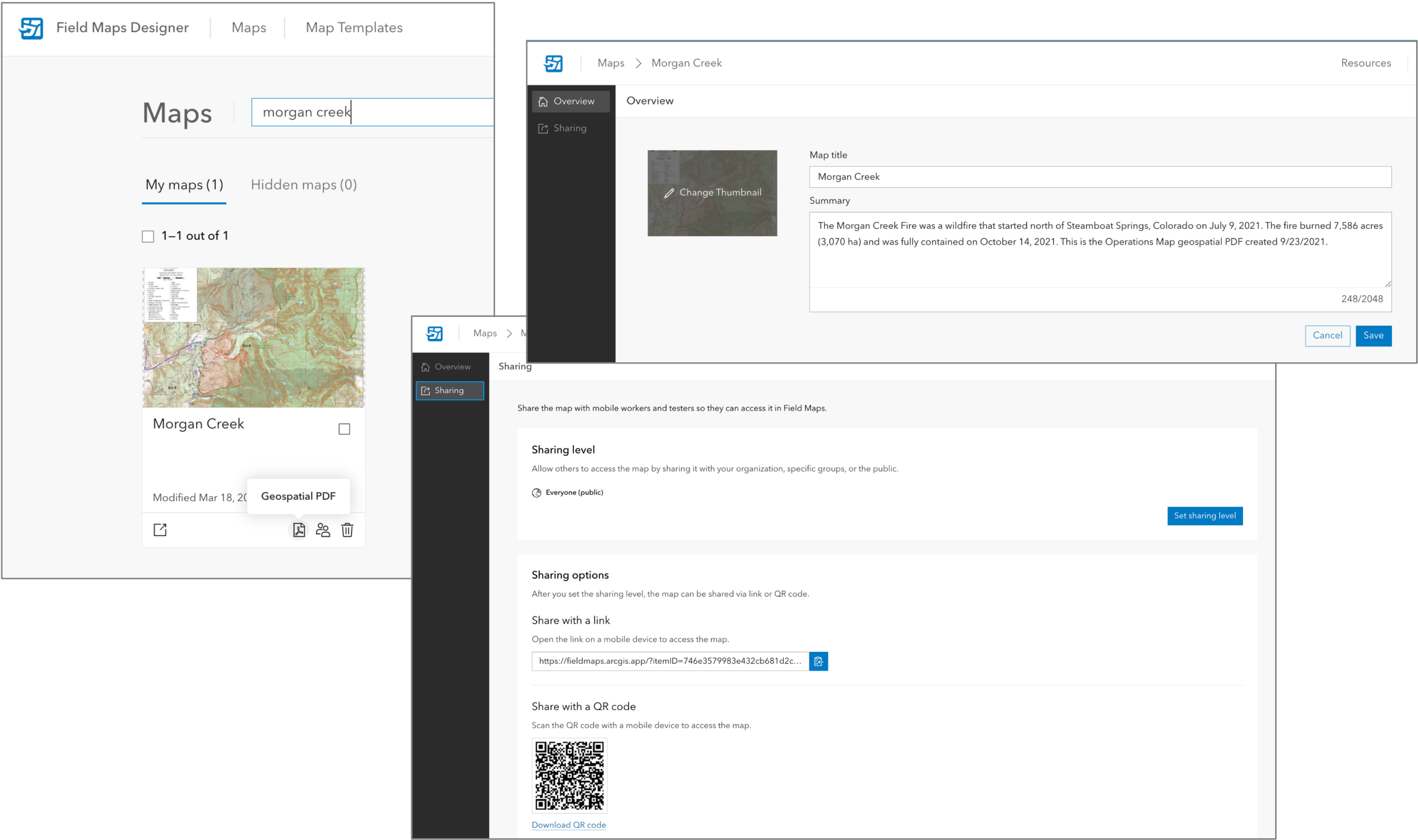 Configure access and sharing of PDF items in Field Maps Designer.