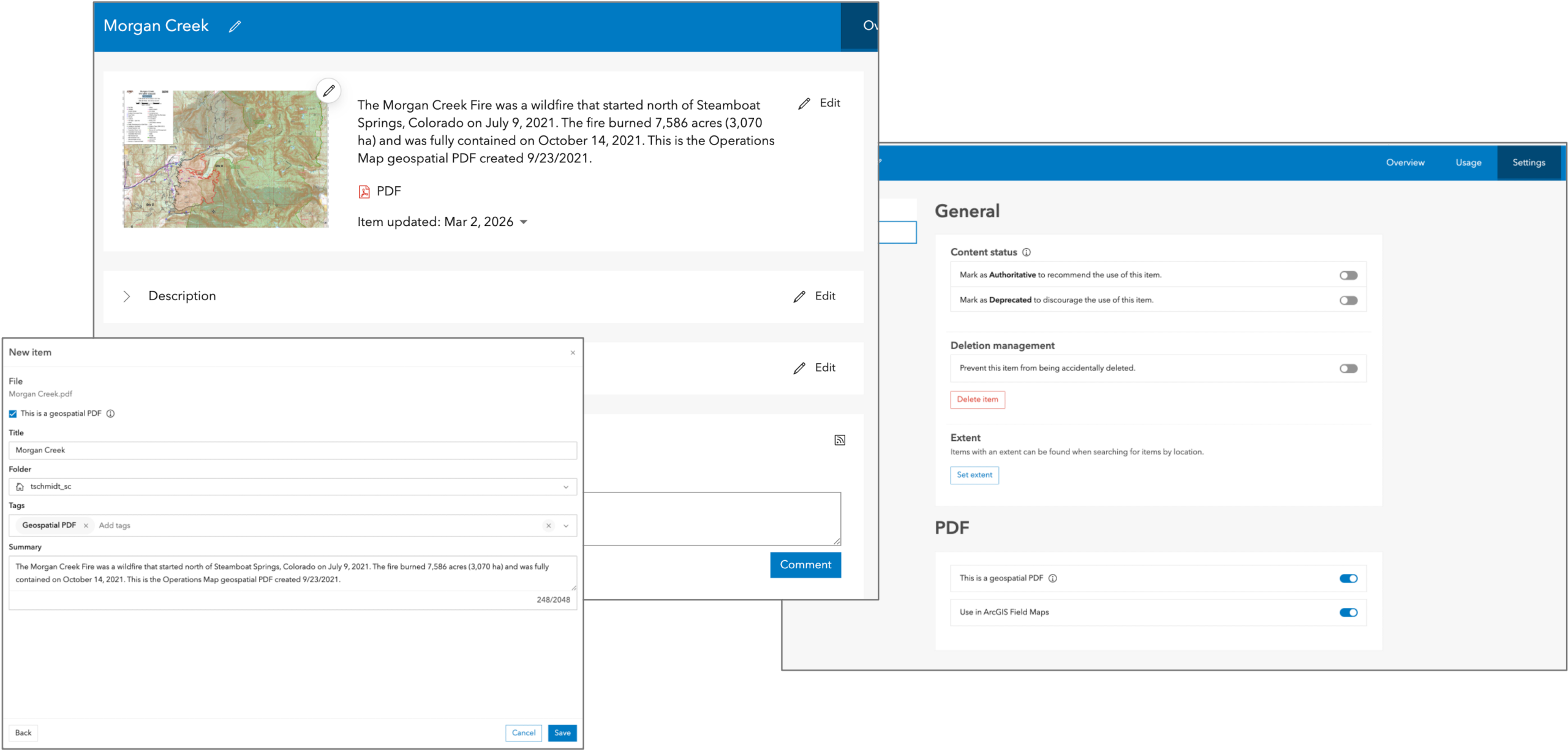 Use the PDF item type to configure and manage access to geospatial PDF documents.