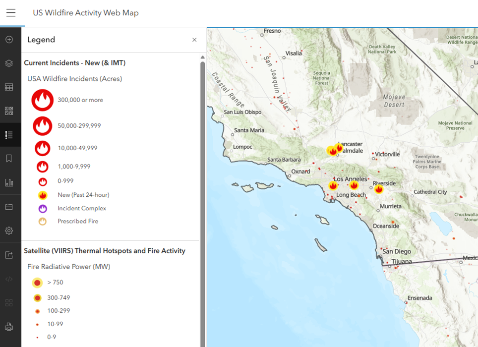 A US Wildfire Activity Web Map hosted in ArcGIS.