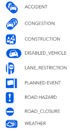 Traffic Incident Icons in the World Traffic Service