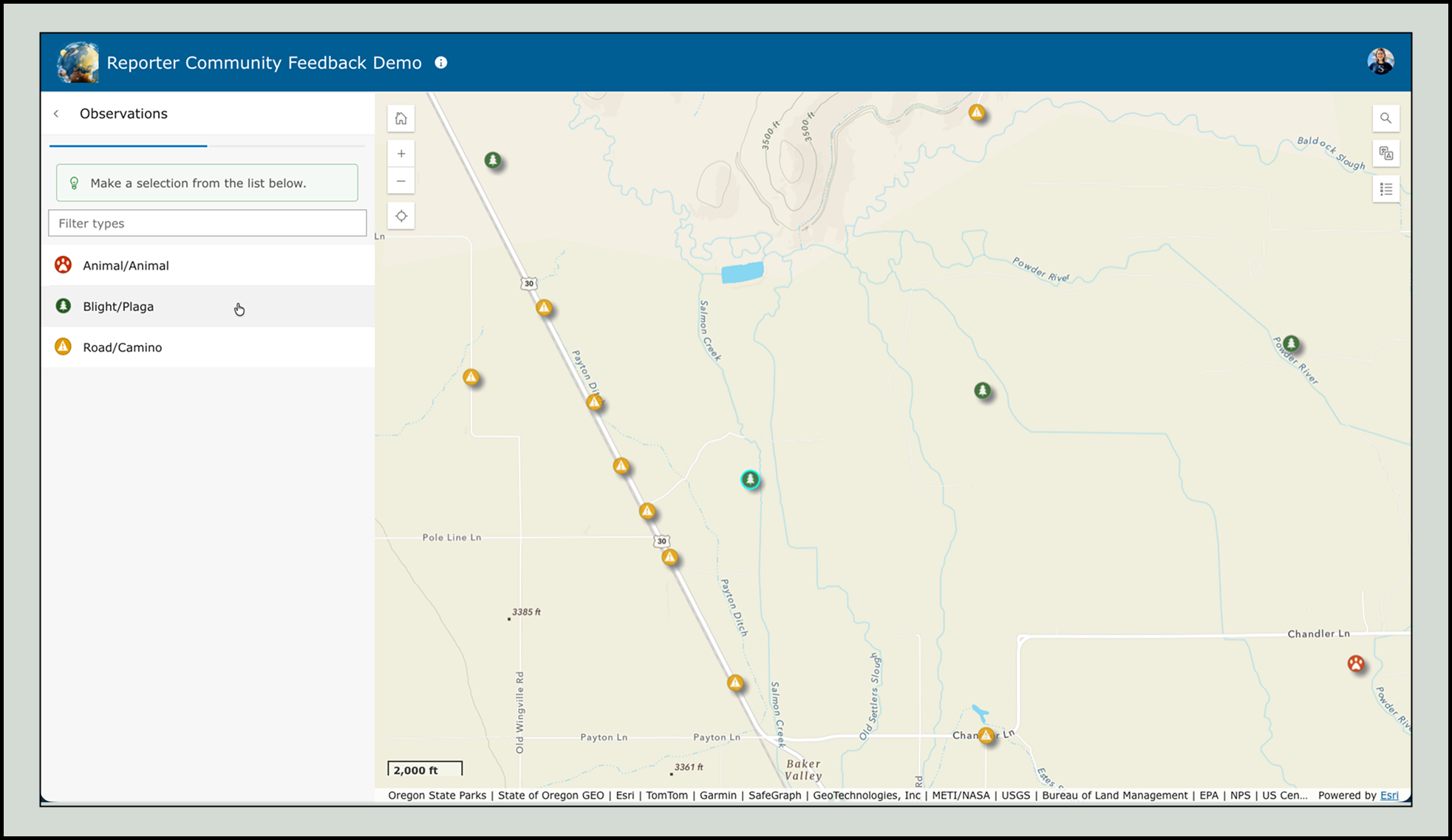 Screenshot of Reporter app.