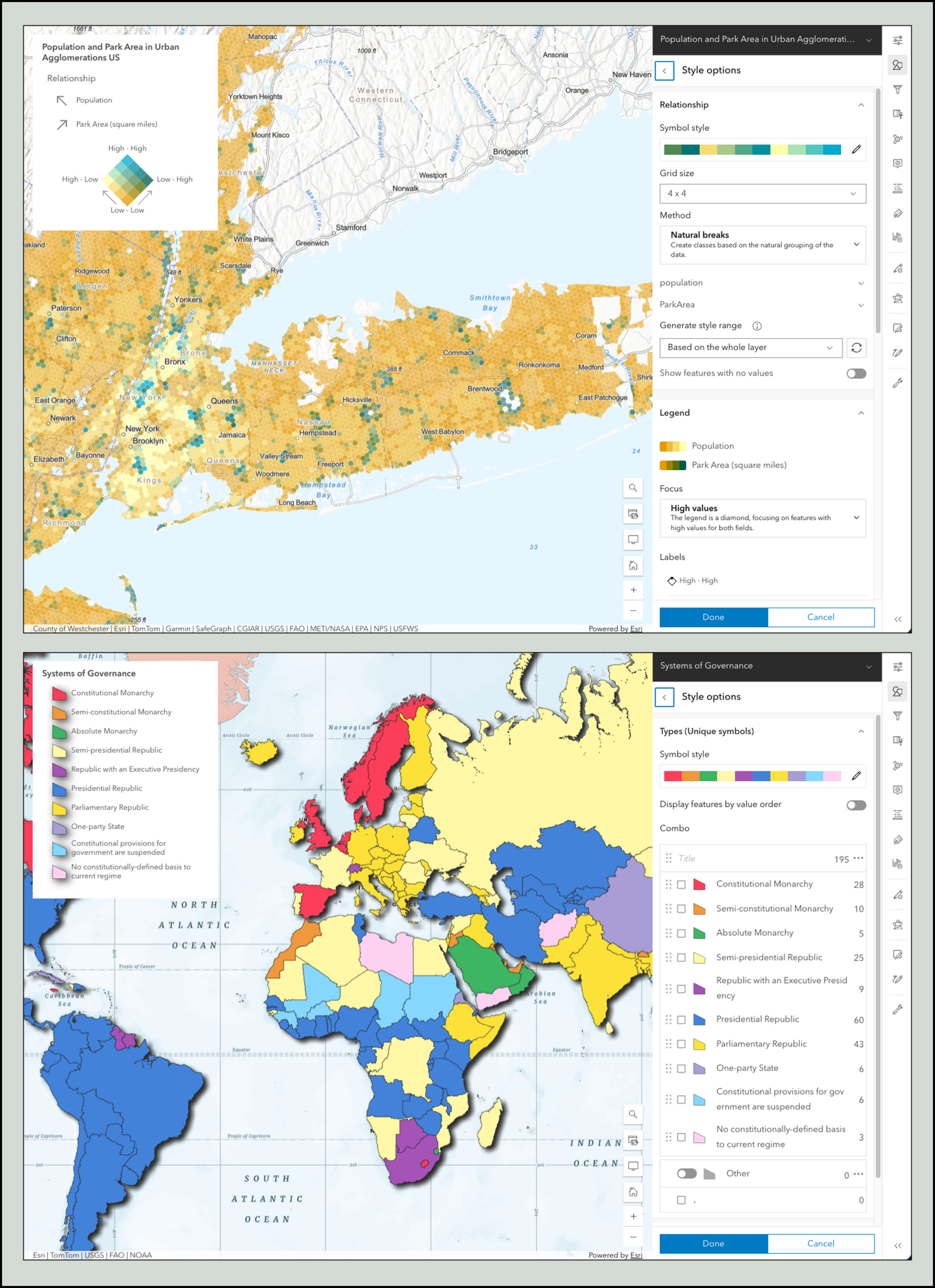 Screenshots of style configuration in Map Viewer