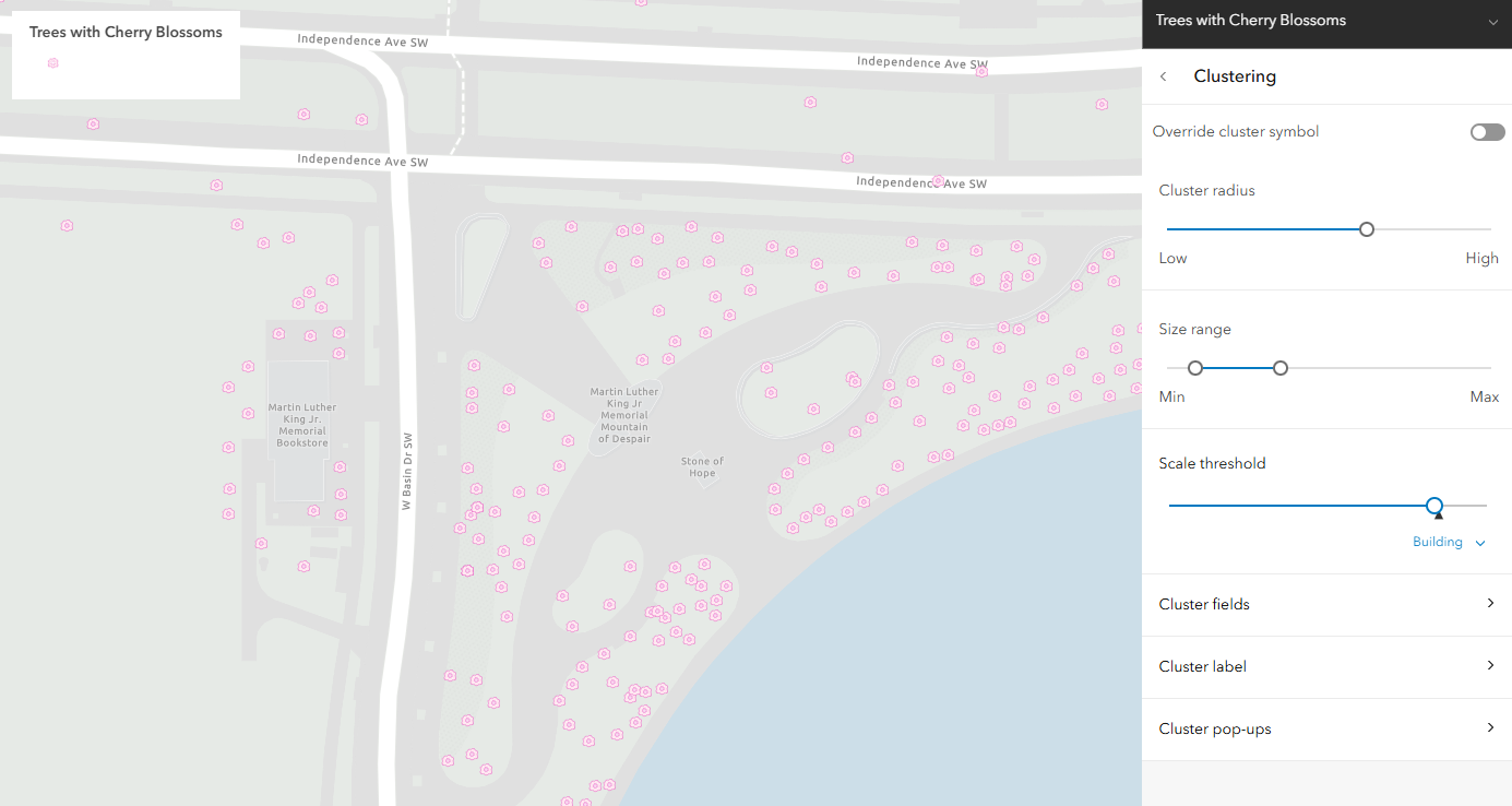 Map of cherry blossom trees near the Tidal Basin