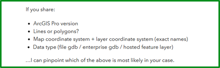 A screenshot of the Esri Support AI Chatbot asking the user clarifying questions