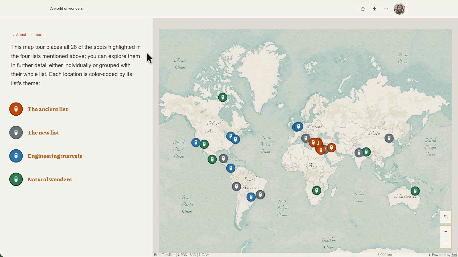 A screen recording GIF showing the categorized tour symbol update.