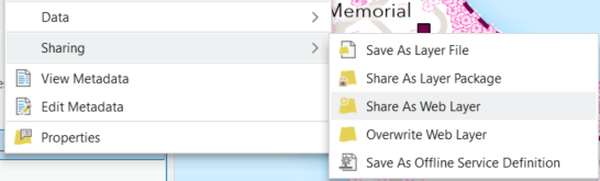 Image of how to share a feature layer as a web layer in ArcGIS Pro