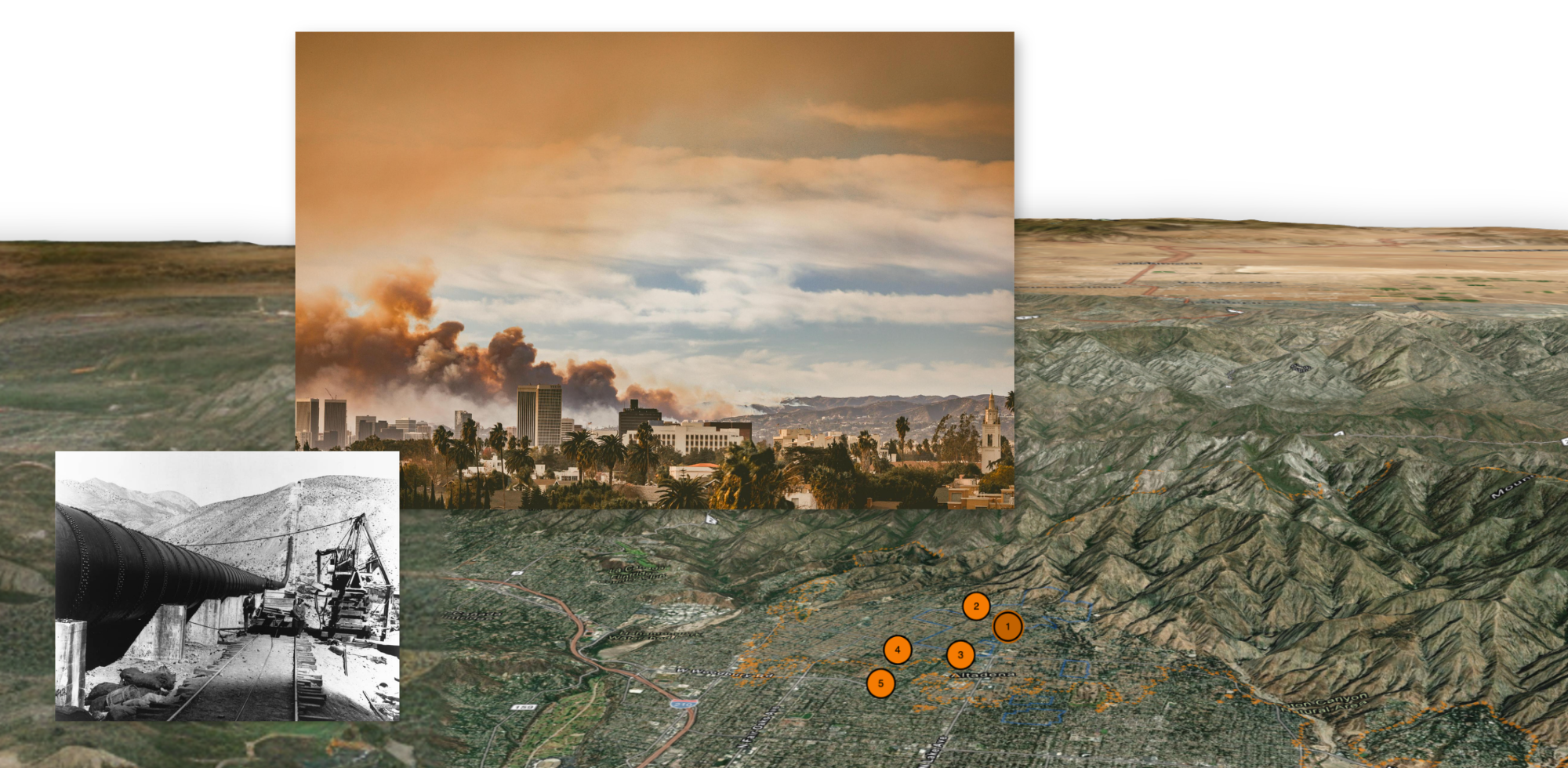 Graphic of images and a map from the winning story.