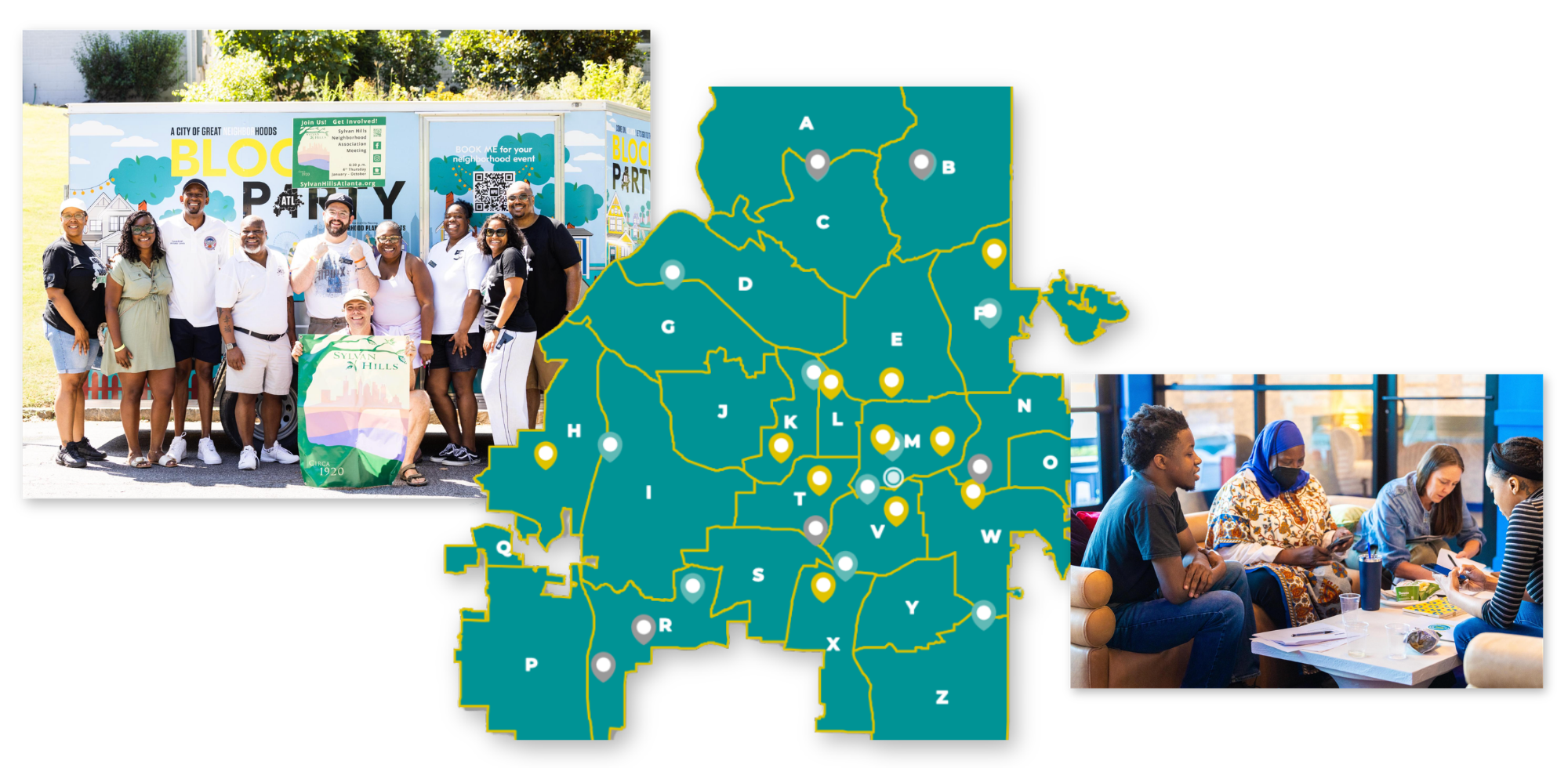 Graphic of images and a map from the winning story.