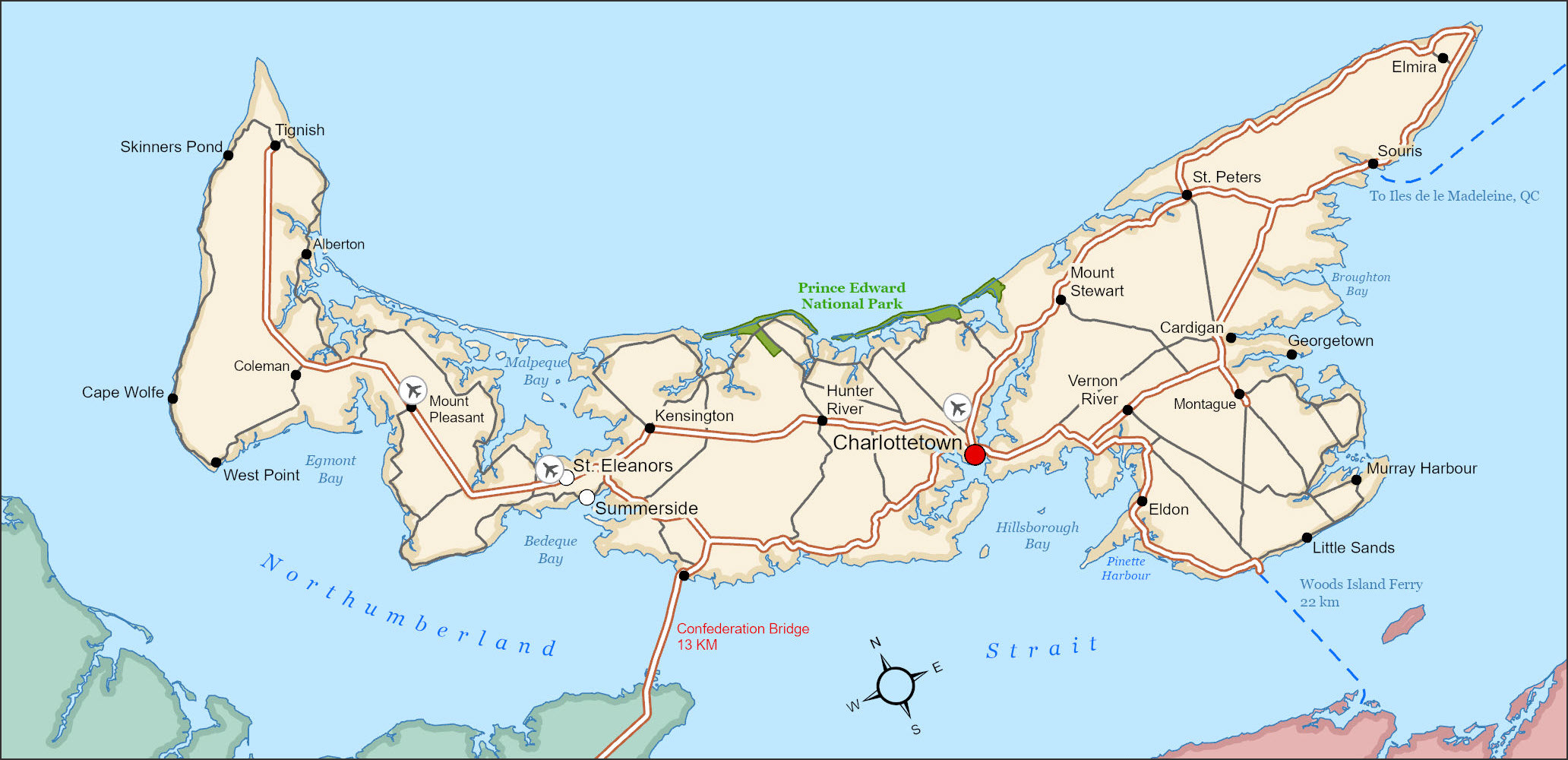 When using colors of similar high (shown here) or low (shown below) saturation (brightness), the hues (red, green, blue, yellow) must be distinguishable. If not, varying the saturation or value (lightness or darkness) of a color can also create contrast. Line and symbol casings and text masks can help as well.