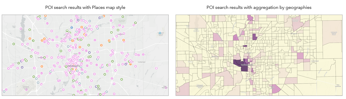 Side-by-side comparison of points and aggregated points to standard geographies in Business Analyst Web App 