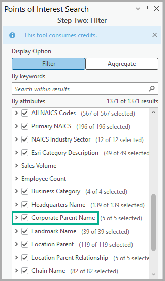 Filter by Corporate Parent Name to see top retailers in Business Analyst Pro