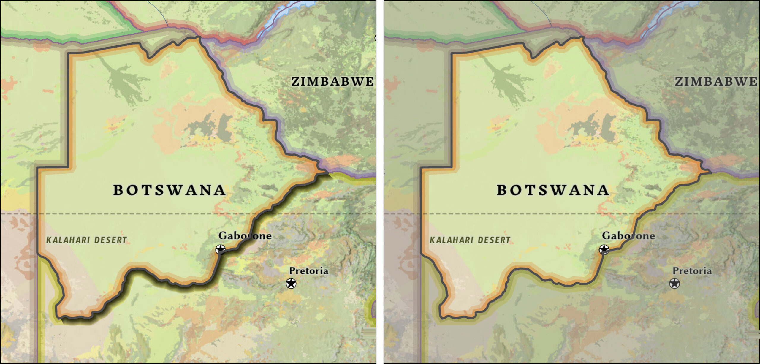 A drop shadow (left) and screening (right).