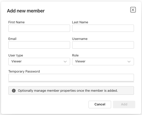 Input fields for how to add a member