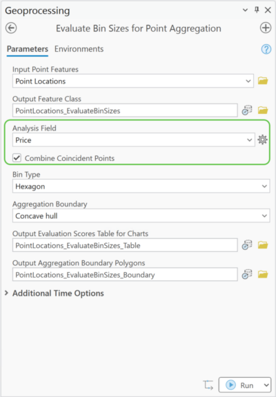 Tool dialog box with Analysis Field parameter highlighted.