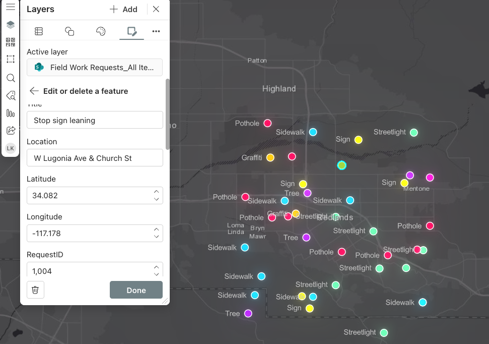 Dark map with colorful points on the map