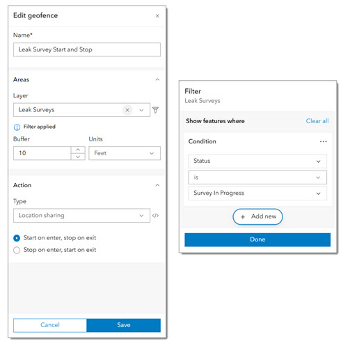 Screenshot showing the Geofence settings for Field Maps Designer