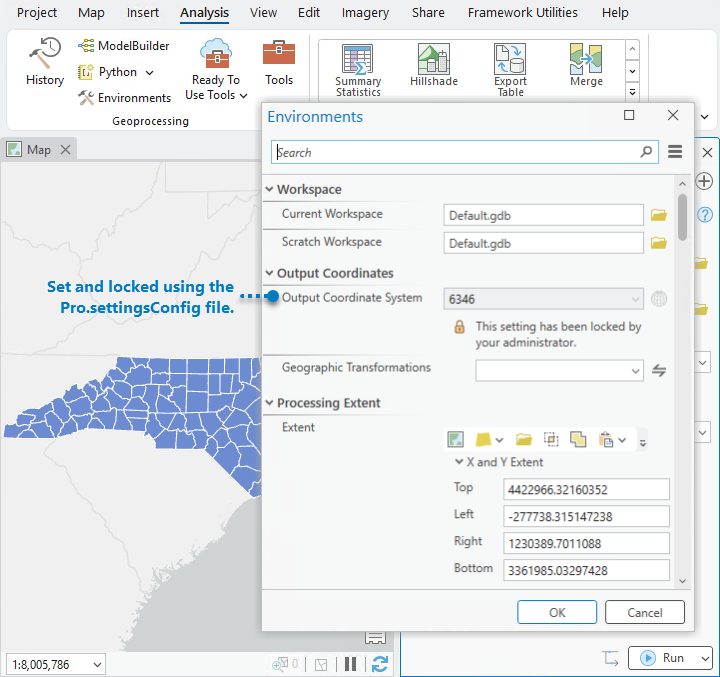Example Output Coordinate System environment set and locked