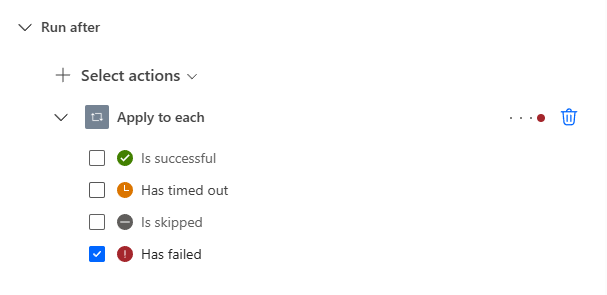 The Run After section in an action's settings