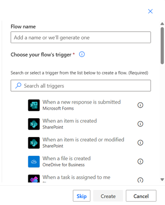 The Build an automated cloud flow window