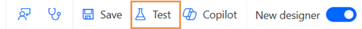 The test button on the Power Automate designer toolbar