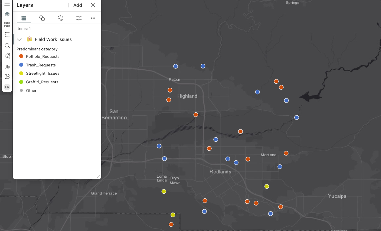 Dark map with colorful points