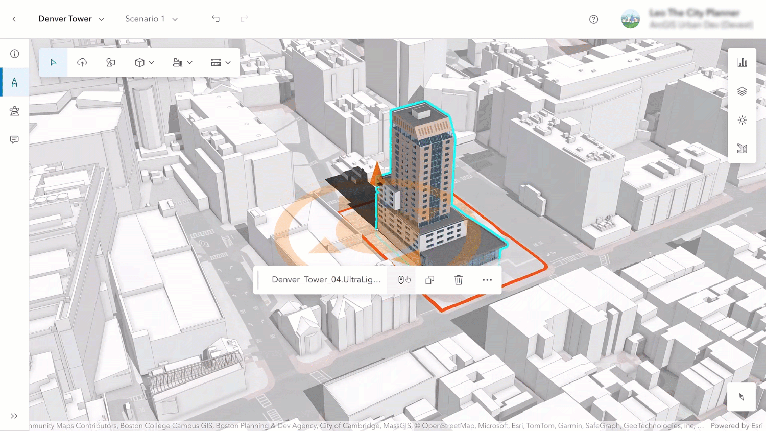 Gif of ArcGIS Urban project editor 3D model positioning with coordinates