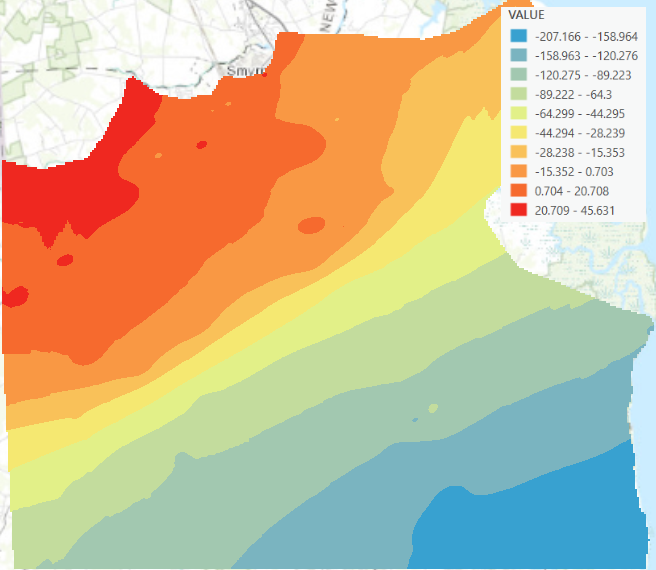 Final RBF interpolated raster clipped to the boundary.