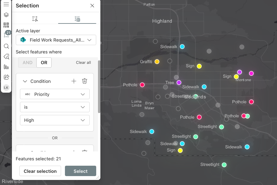 Dark map with colorful points on the map and an input table on the left