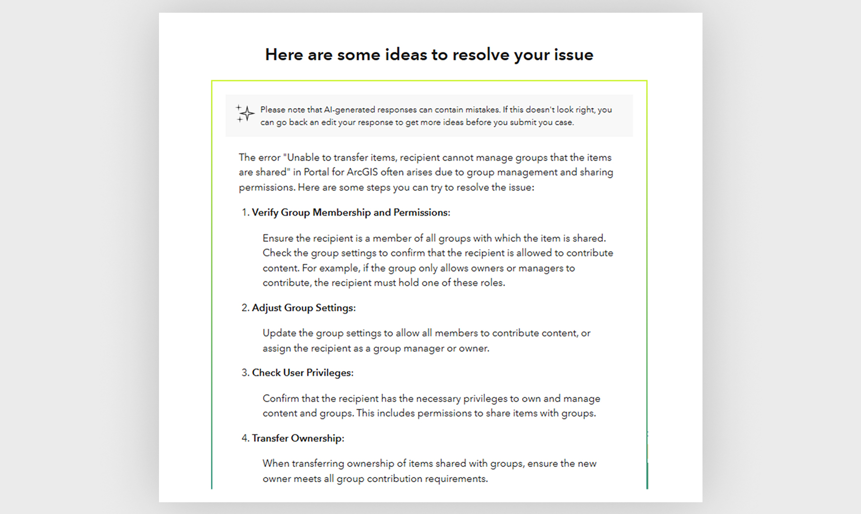 AI recommendations provided by the webform