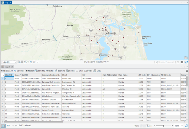 POI search results in Business Analyst Pro