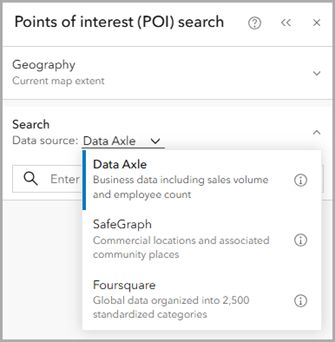 POI data source options in Business Analyst Web App