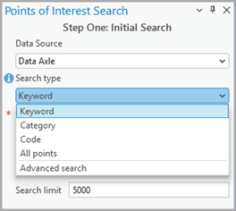POI search options in Business Analyst Pro