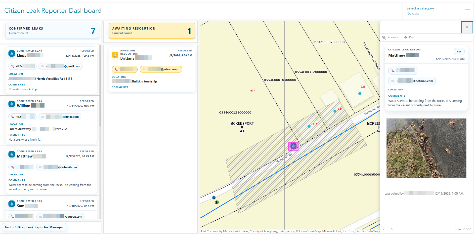 MAWC Citizen Leak Reporter Dashboard
