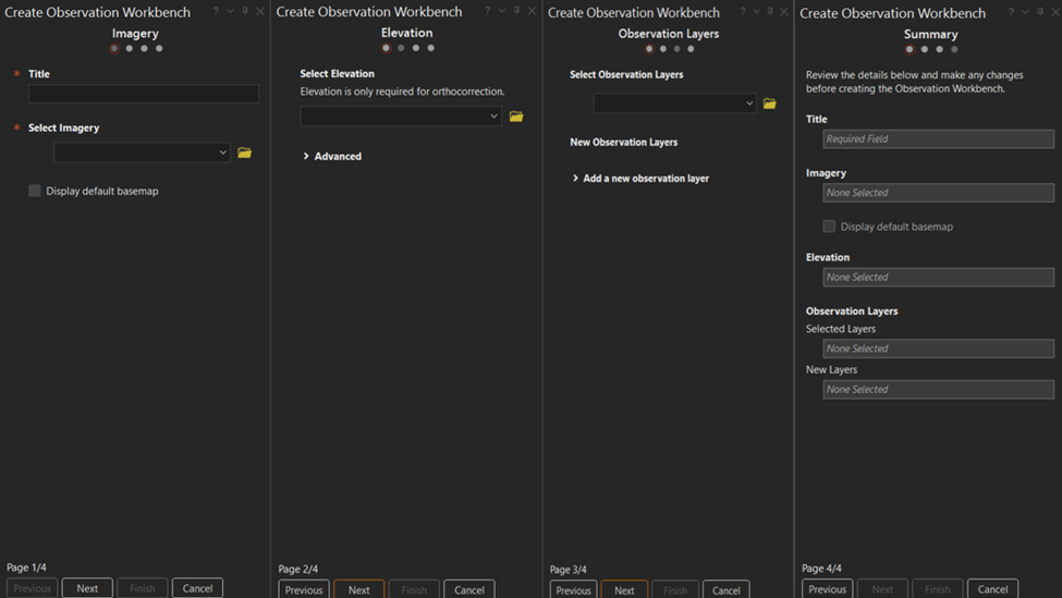 Pages 1 through 4 of Create Observation Workbench.