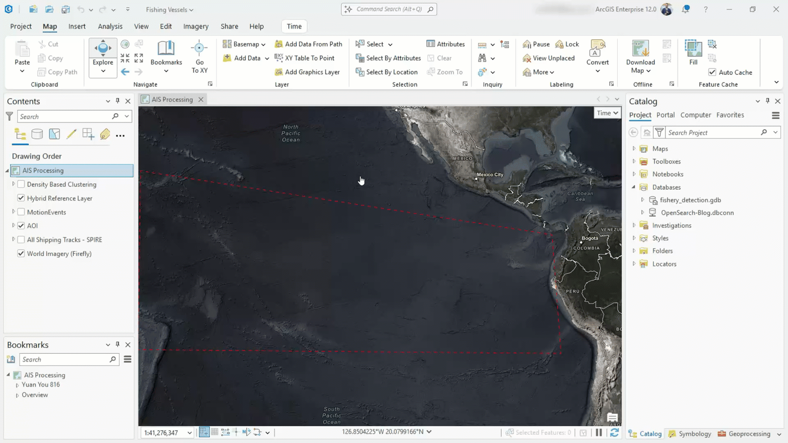 ArcGIS Pro automatically displays feature bins for large point datasets sourced from document databases