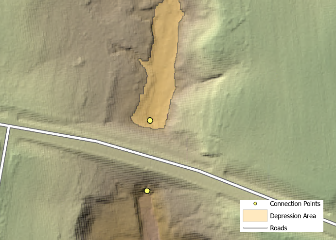 Locate Depressions tool output