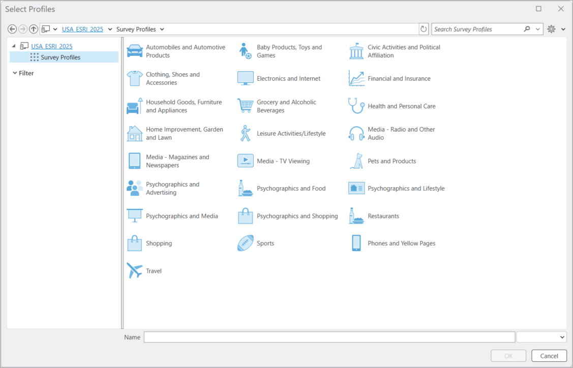 Product categories for survey profiles